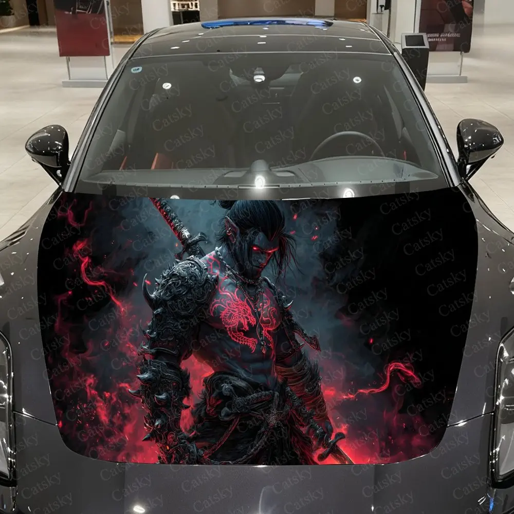 

Виниловая пленка для автомобиля Red Fire Demon Shadow Warrior, водонепроницаемая наклейка на капот автомобиля из ПВХ, самоклеящиеся устойчивые к царапинам наклейки