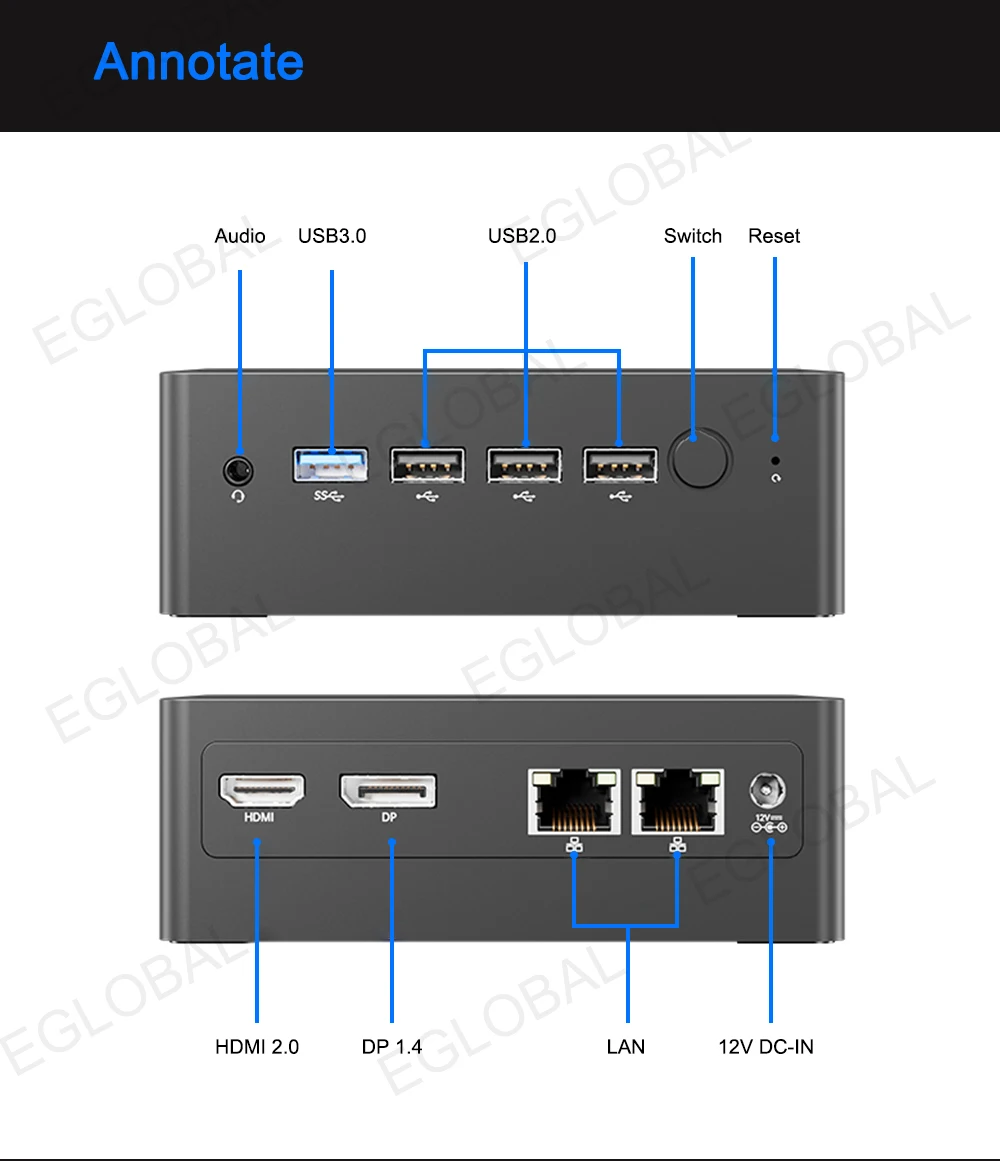 Eglobal Desktop Gaming PC, Intel, Lago Alder, N100, Mini PC, 8GB DDR5, 4800MHz, 256GB SSD, Windows 11 Pro, WiFi, BT4.2, 1000M