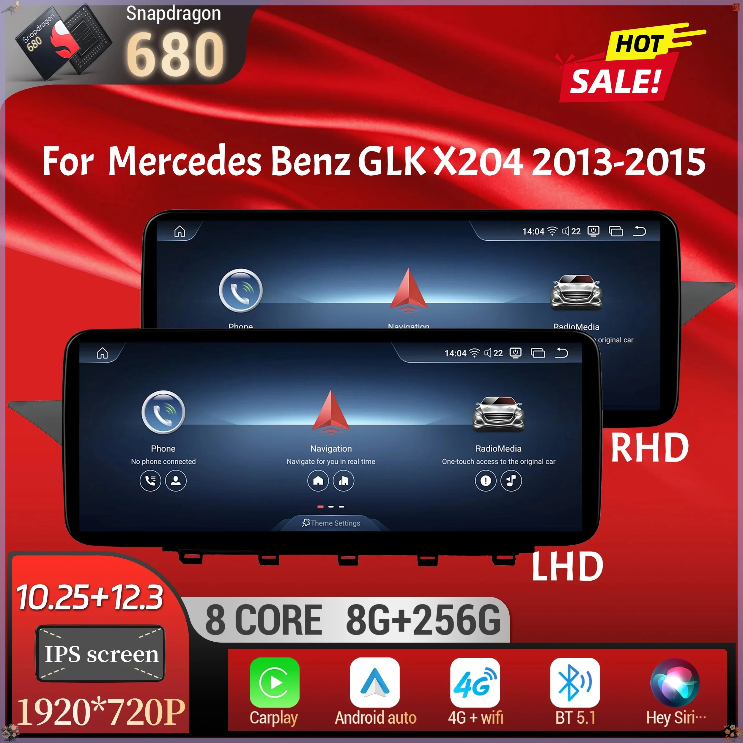 For Mercedes Benz GLK X204 2013-2015 Car Radio NTG 4.5 System Android 14 Wireless Bluetooth Carplay Snapdragon 680 Touch Screen