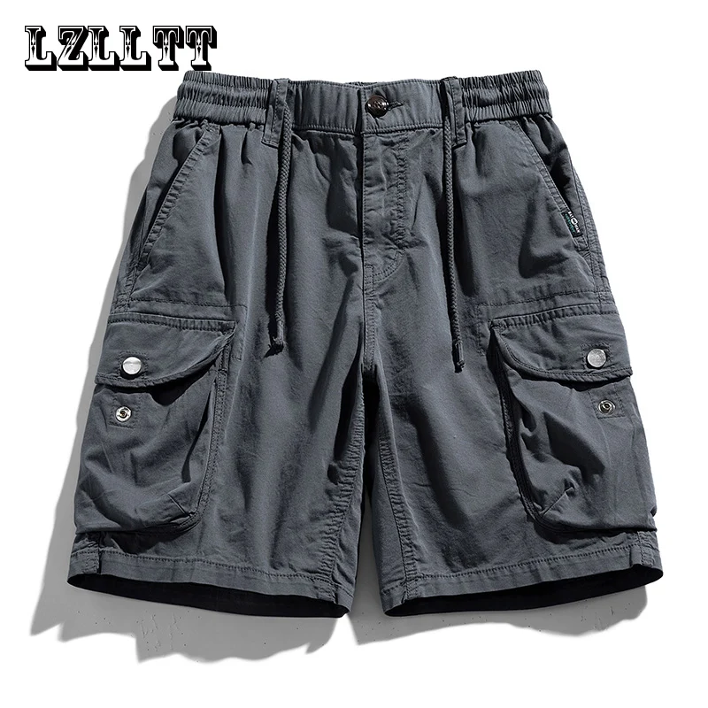 الصيف الرجال البضائع القطن السراويل السراويل ملابس رجالي مرونة الخصر عادية الصلبة الشاطئ عداء ببطء متعدد جيب السراويل الذكور 40 #1