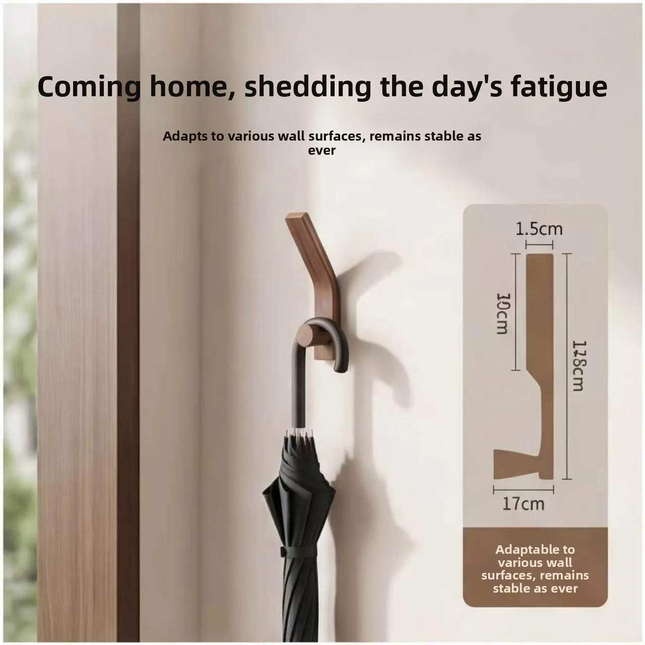 Upgraded texture of thickened hangers for daily use at home, black walnut coat hooks with no nail glue sticking