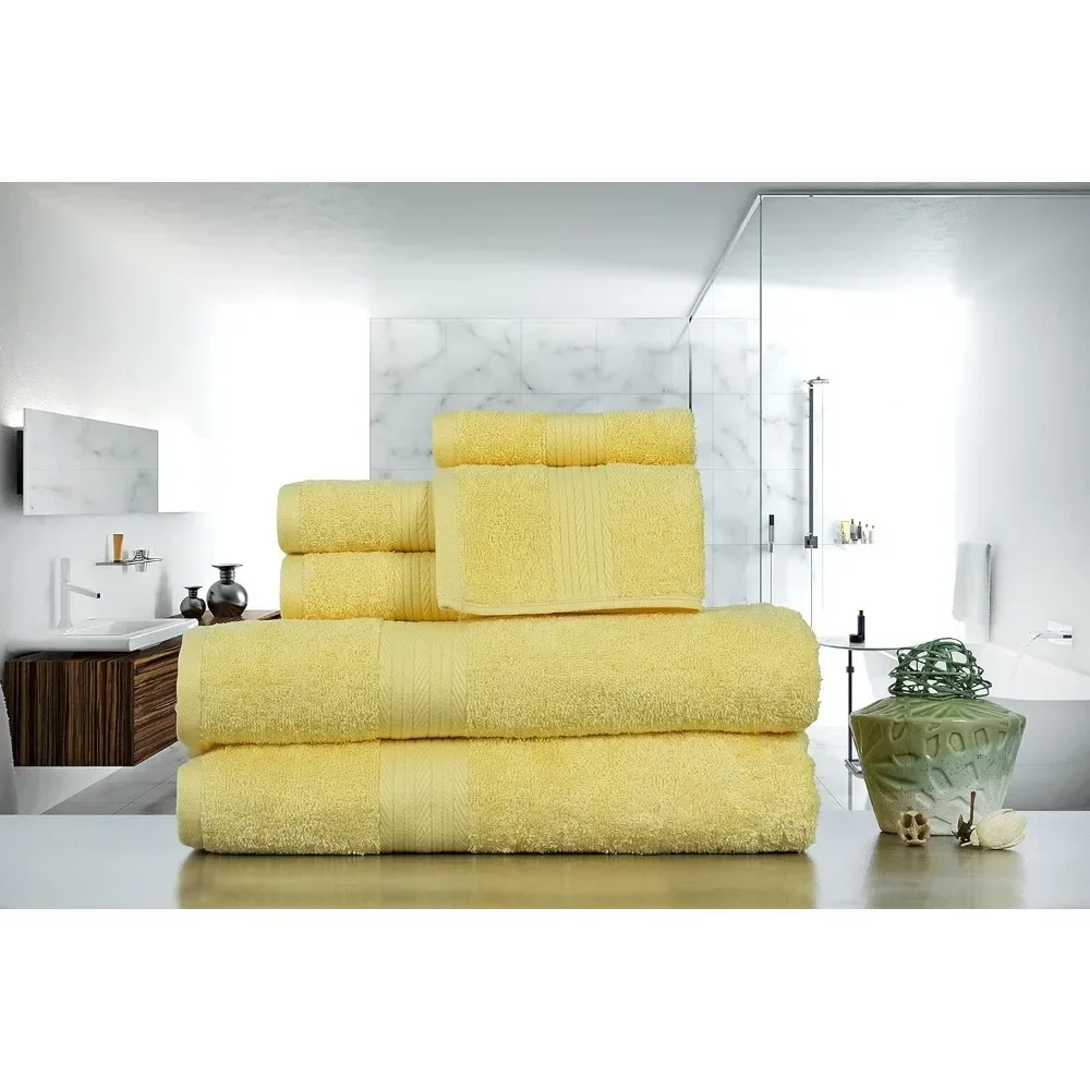 Soft & Quick Drying Towels, 6 Piece Bathroom Towels Set, 100% Cotton 600 GSM, 2 Bath Towels, 2 Hand Towels, 2 Washcloths