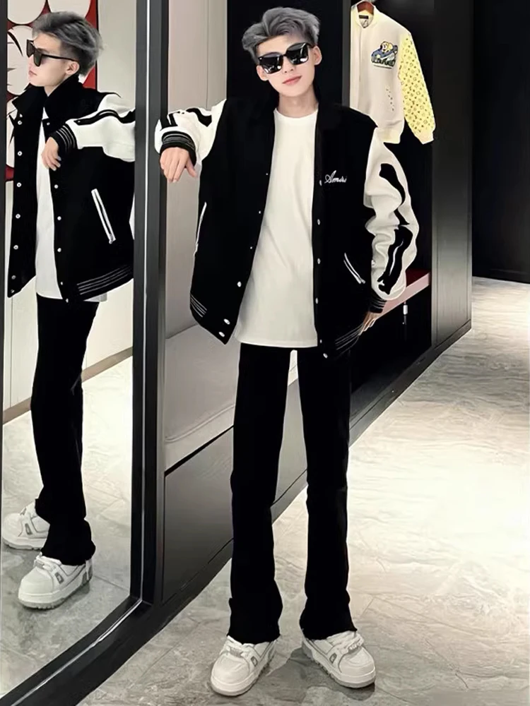 

Мужские джинсы Bla Slim Fit с флисовой подкладкой, прямые, осенние, удлиняющие ноги, в американском стиле High Street, расклешенные брюки