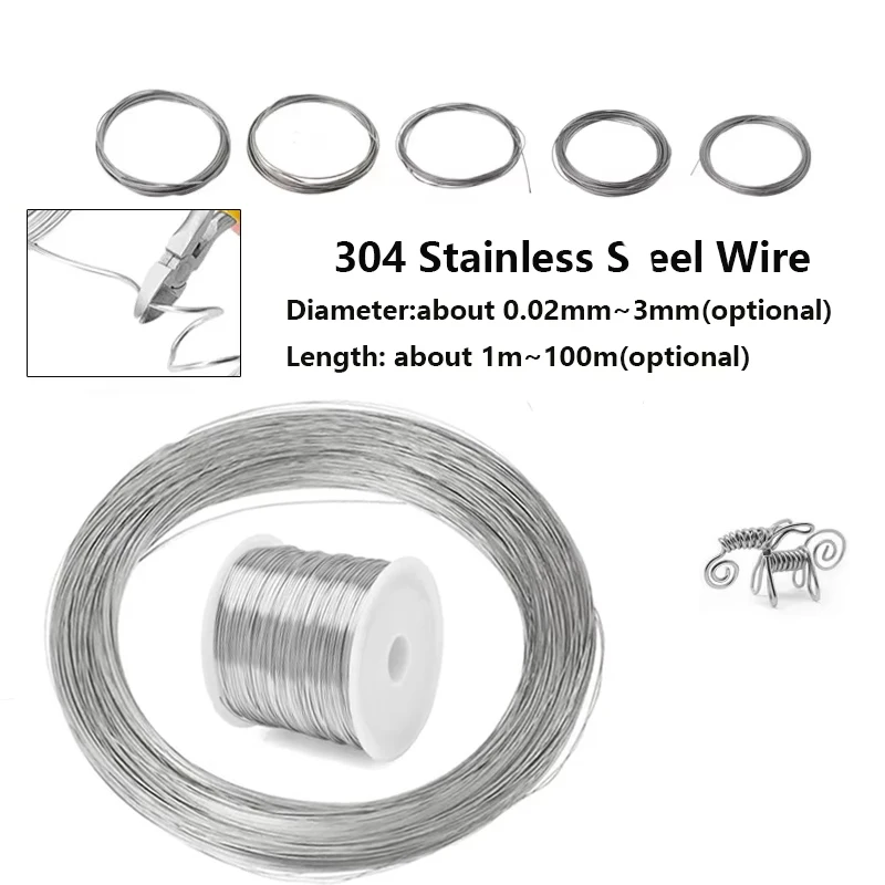 1-100m 304 Stainless Steel Soft/Hard Steel Wire Diameter 0.02-3mm Single Strand Lashing Soft/Hard Iron Wire Rust Prevention