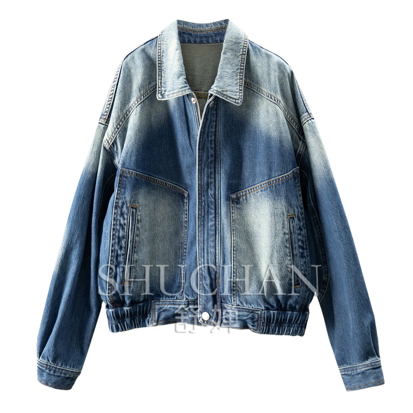 Casual High-end, Retro Washed Law Loose 100% Cotton Denim Short Jacket Women's F038