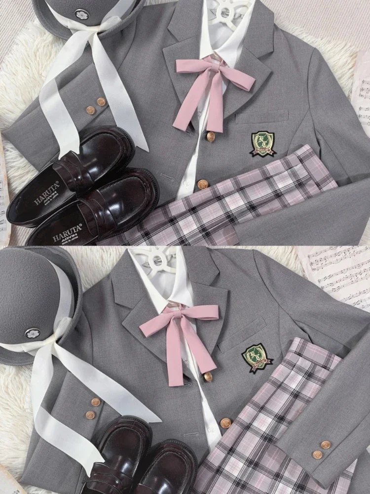 Japanese Gray Suit Jacket Female Student 2023 Spring and Autumn College Style Single Breasted Long Sleeve Blazer Women