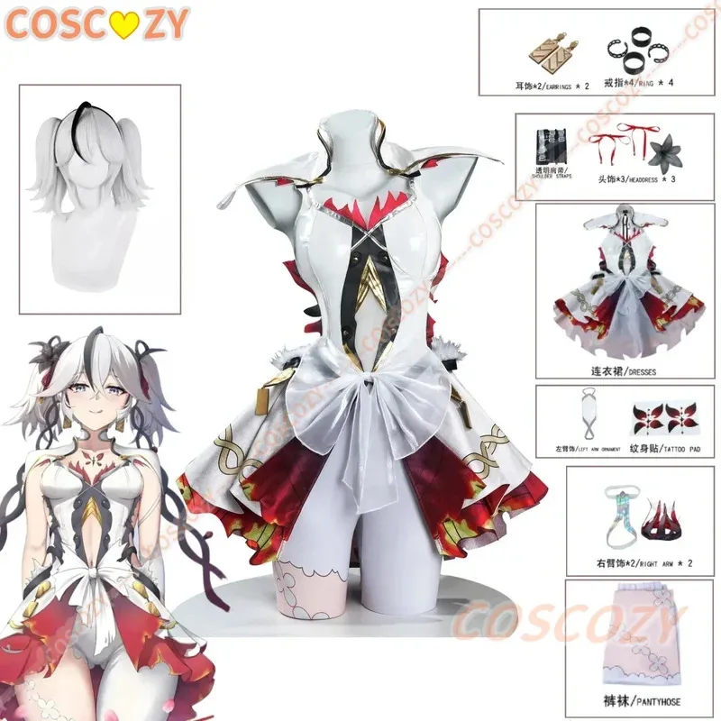 

Wuthering Waves Camellya Chun Cosplay Costume Wig Earrings Dress Black Shores Outfit White Double Ponytail Hair Game Accessories