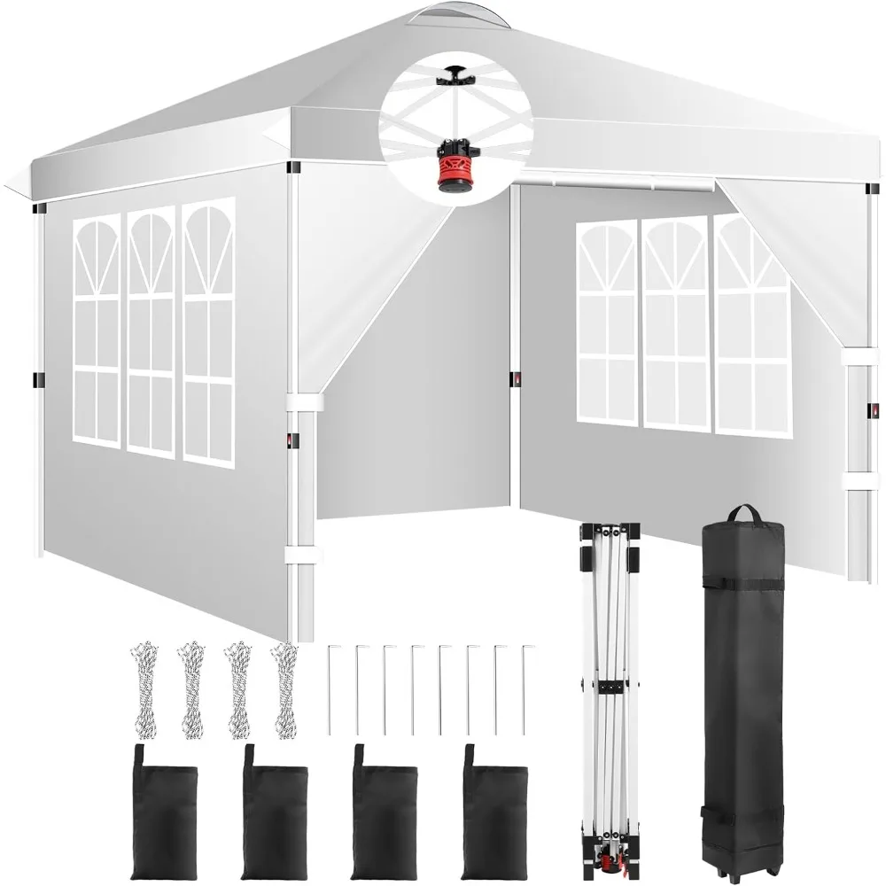 

Pop Up Canopy Tent 10x10 - with 4 Removable Sidewalls, 210D PU Silver Coated Tarp, Roller Bag and 4 Sandbags