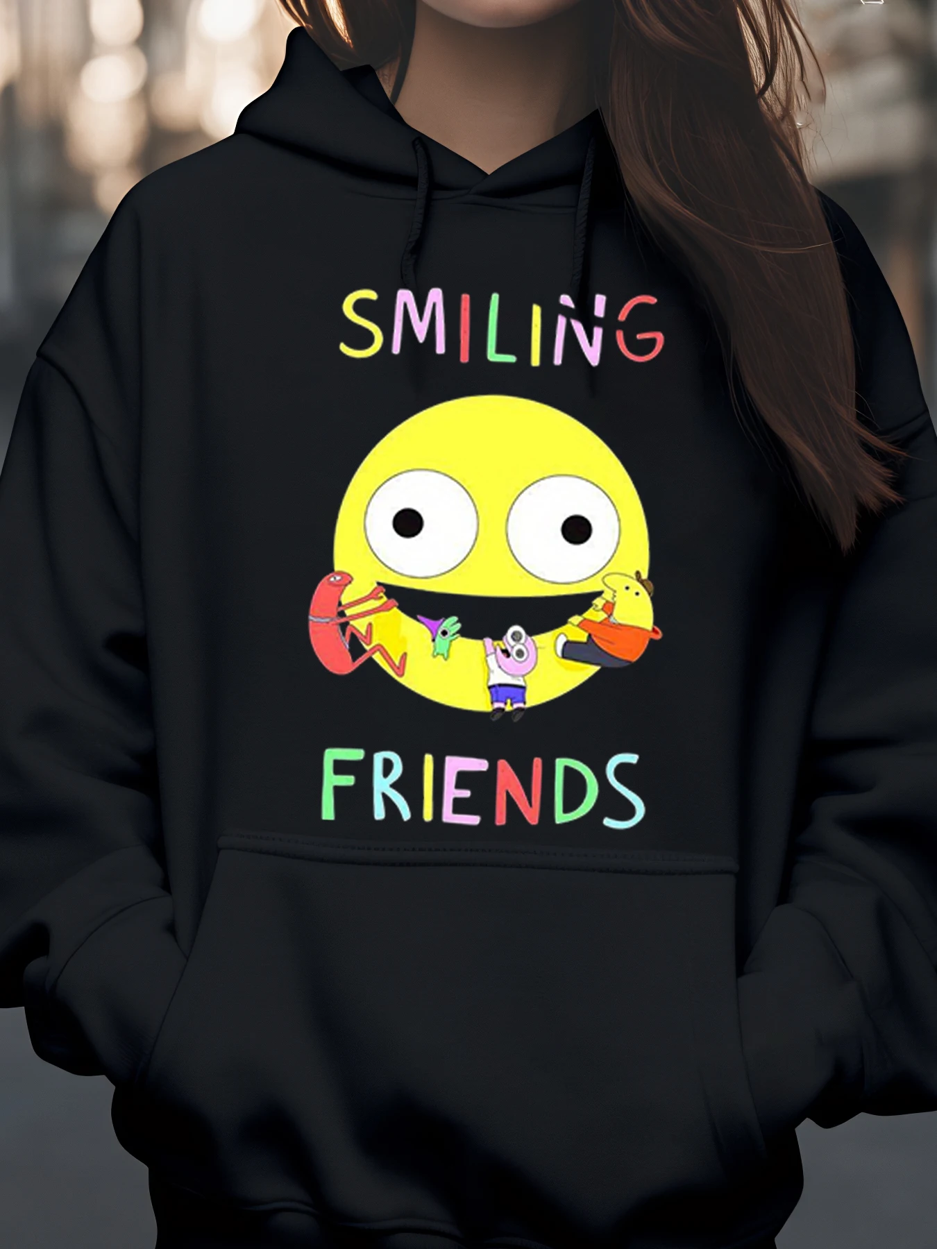 

Толстовка с мультяшным принтом «Улыбающиеся друзья» для повседневной одежды для молодежи и взрослых