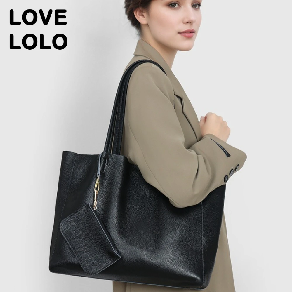 

Luxury 100% Genuine Cowhide Leather Tote Bag for Women Large Capacity Waterproof Work Bag Shoulder Purse Travel Commuter Handbag