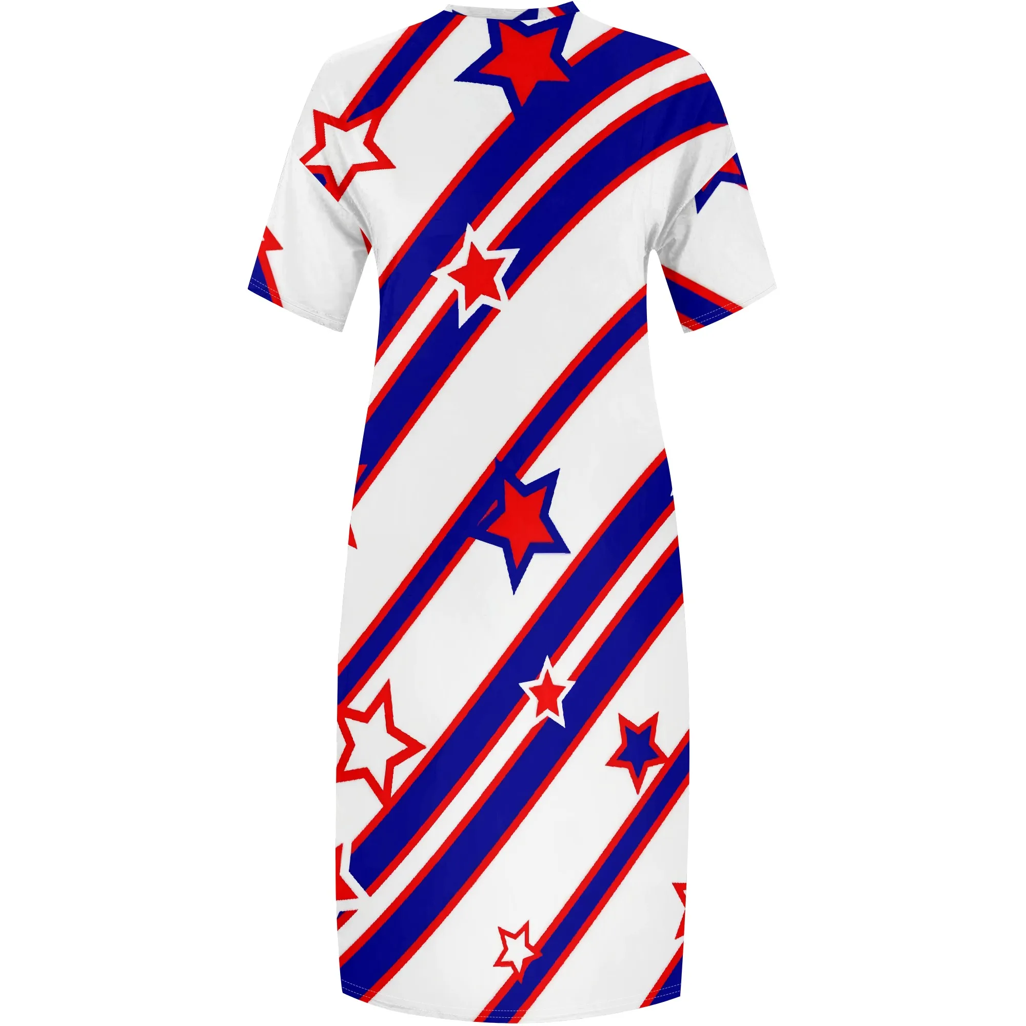 Plus Size Star Stripes V-Neck Maxi Dress 2025 New Arrival, Independence Day & Summer Wear, XL-6XL