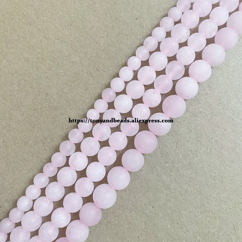 Natural Stone Matte Pink Rose Quartz Round Loose Beads 15\