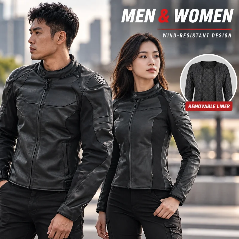 Star Field Knight SKJ-823 Motorcycle Riding Jacket Men Women Slim Fit Leather Blend Biker Coat with Removable Warm Liner