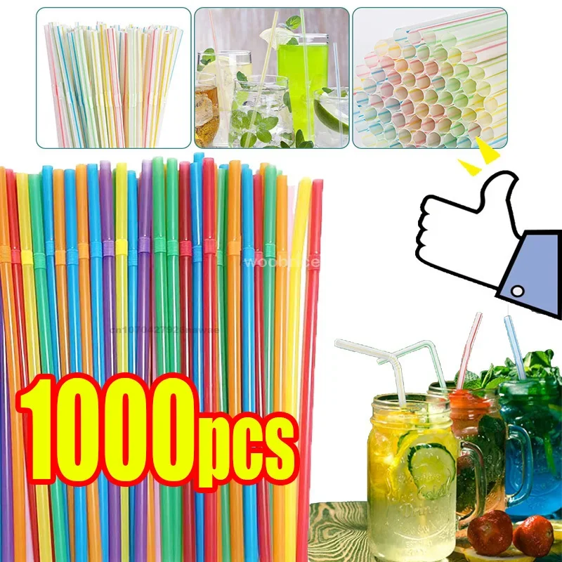 Colorful & Black Drinking Kunststof Straws Bar Party Wedding Kitchen Supplies Reusable Plastic Beverage Straw Wholesale