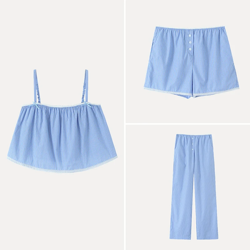 

Retro Lace Knot Decoration Top ort Pants Long Pants Women's Faion Summer New Arrival Polyester Fiber round Ne