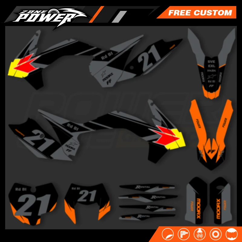 Powerzone Custom Team Decals Stickers Kits for KTM 125 200 250 300 350 450 500 EXC XCW 2014-2016 SX SXF 2013-2015