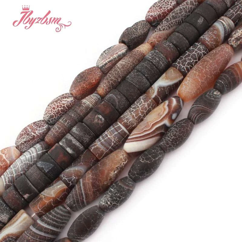 Natural Round Oval Twist Frost Cracked Black Multicolor Agates Natural Stone For DIY Women Necklace Bracelet Jewelry Making 15\