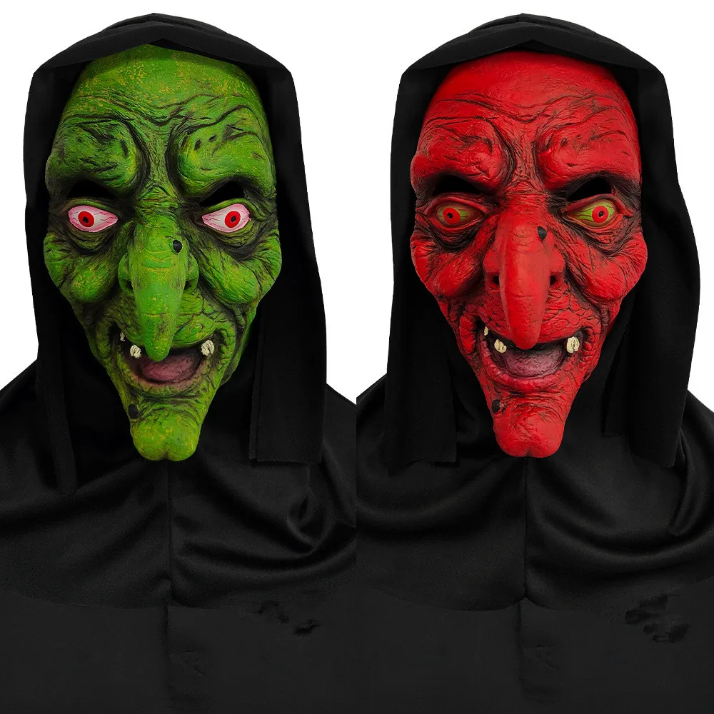 Horror-Hexengesichtsmaske, Gruselige Alte-Frau-Maske mit Zauberer-Nase, Unheimliche Latex-Halloween-Party-Kostüm-Cosplay-Requisiten – Detail 1
