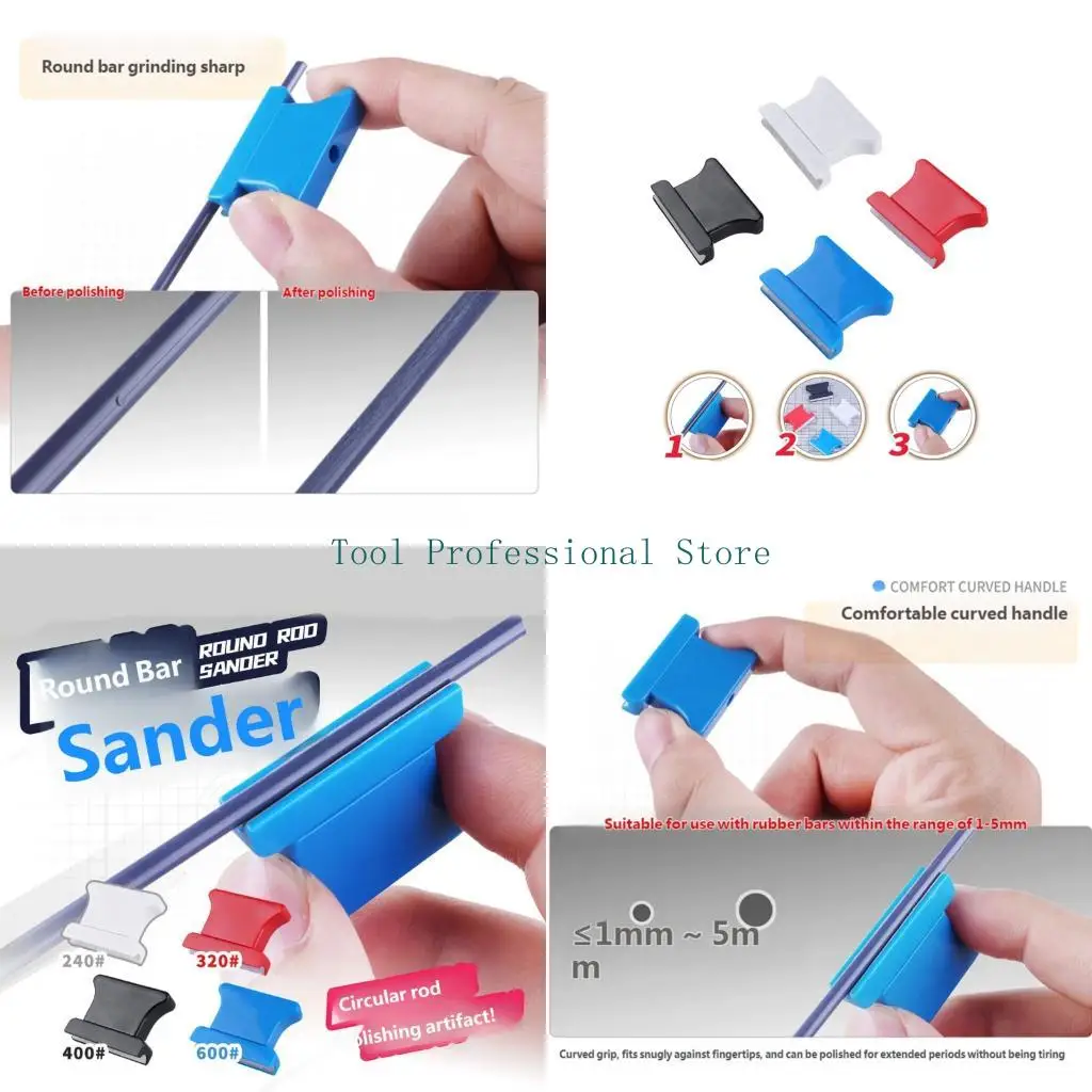 57QF Scale Model Mold-Line Sanding Implements, 4 Piece Curved with Narrow Abrasive Bands for Sprue Attachment Points and Small