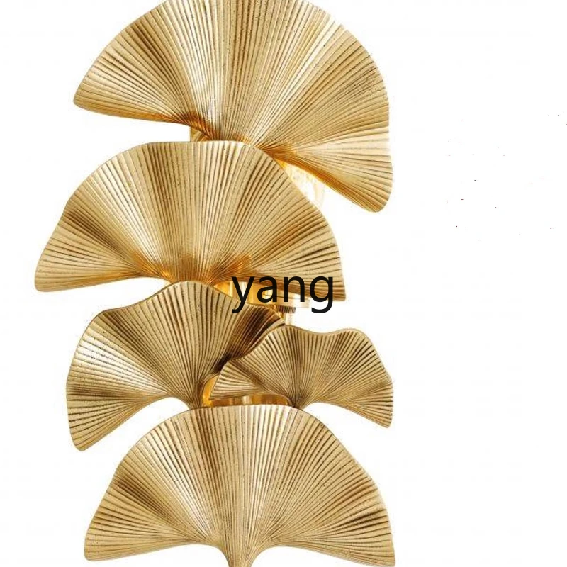 LH  light luxury all-copper ginkgo biloba leaf retro wall decoration American living room room aisle background wall decoration