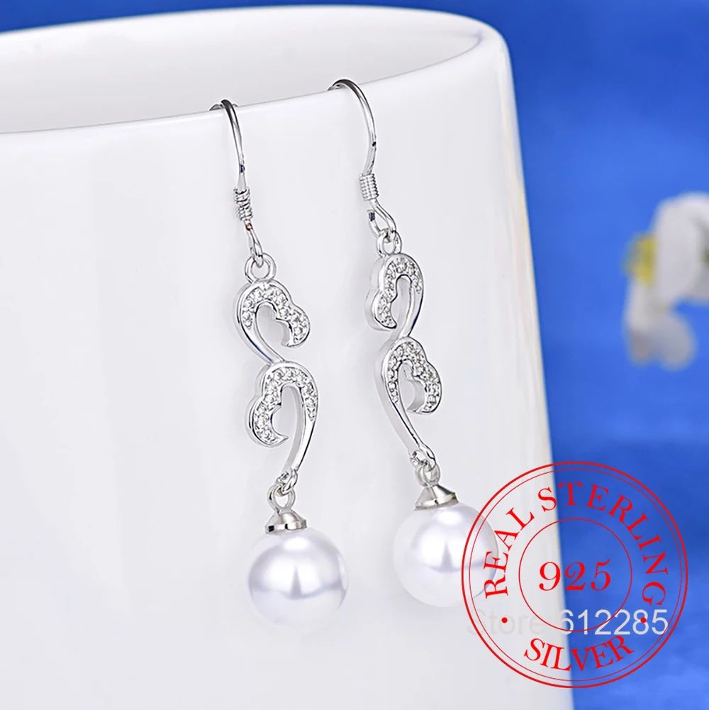 

925 Sterling Silver Jewelry Vintage Crystal Pattern Pearl Drop Earrings for Women Wedding Party Jewelry for Girls Friend Gift