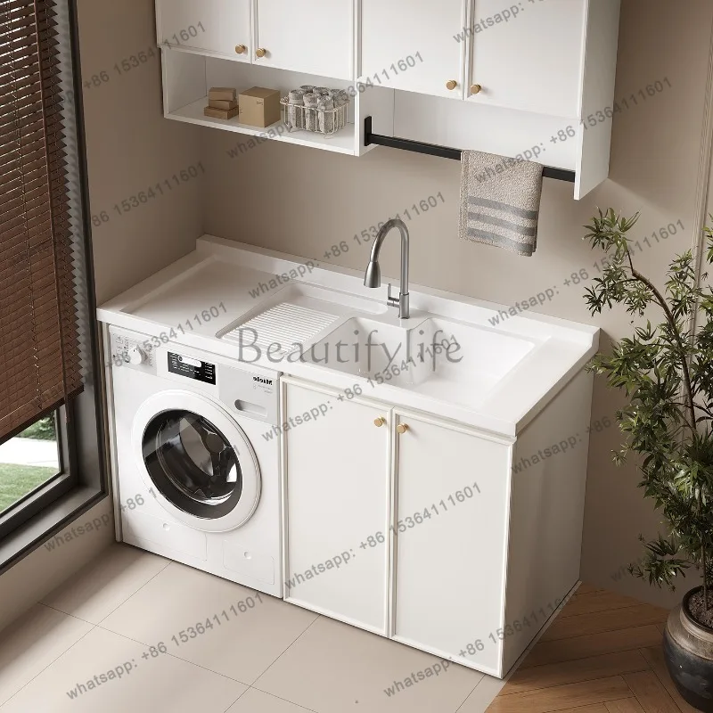 French Aluminum Balcony Laundry Cabinet Customizable Sink Washer Combo Bathroom Furniture mueble bajo lavabo