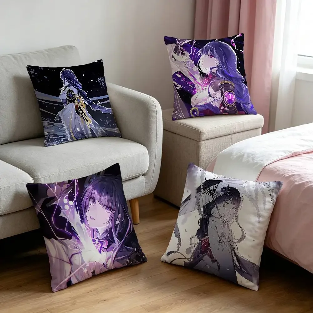Raiden Shogun Customizable Square Pillowcases, Stylish And Soft, Perfect For Beds, Cars, And Sofas.