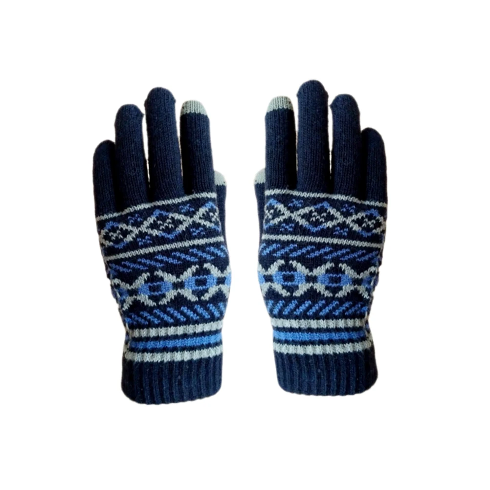 

1 Pair Of Men'S Thick Woolen Yarn Gloves Knitted Warm Winter Full Finger Touch Screen Soft Elastic Outdoor Safety Blue