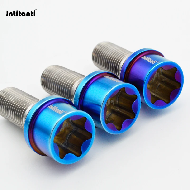 Jntitanti Gr5 titanium wheel Rim hub bolt screws M12x1.5x28-35mm Torx with free cone washer