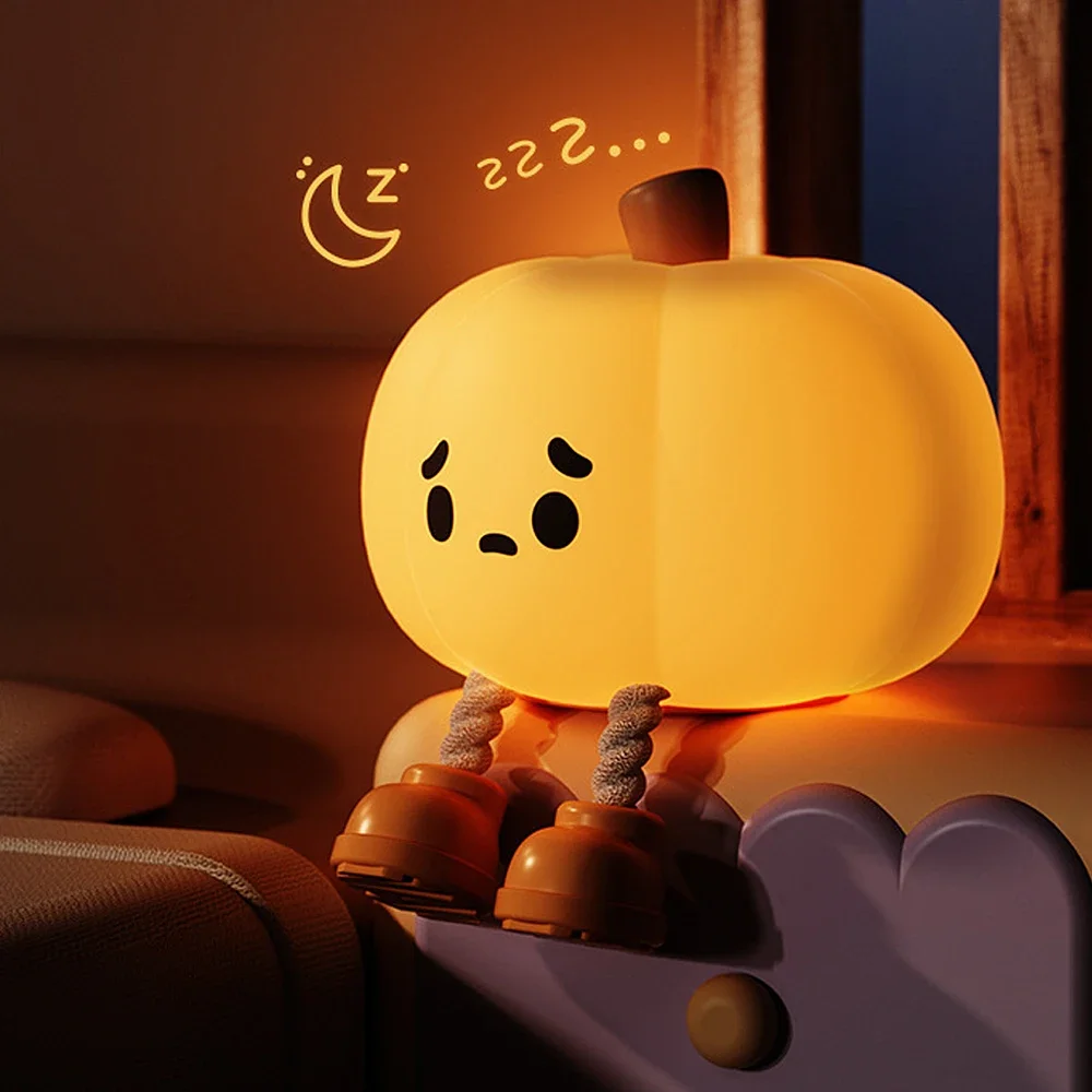 LED Night Lights Cute Pumpkin Safe Silicone Lamp USB Rechargeable Timing Bedside Decor Kids Baby Soft nightlight Halloween Gift