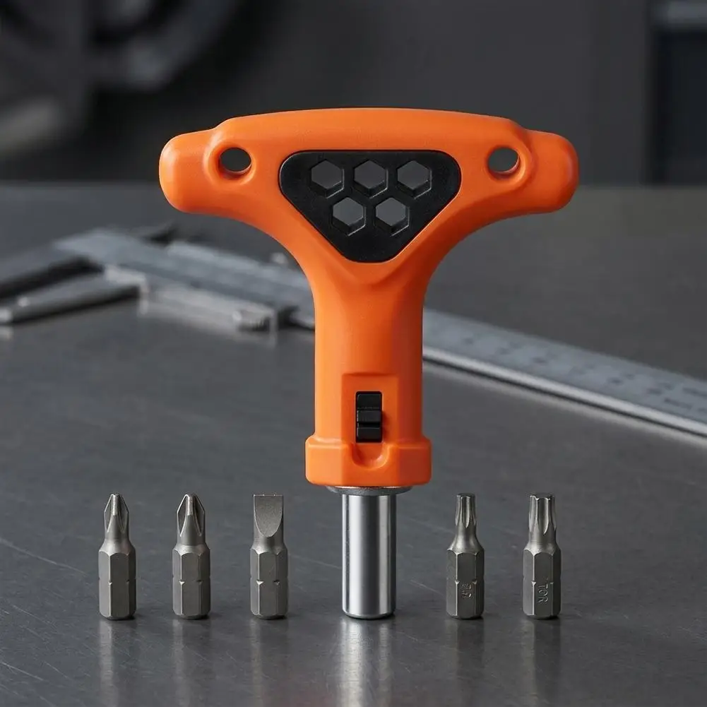 T-shaped Handle Ratchet Screwdriver Set Household Woodworking Furniture Kit Forward Reverse Quick Labor-Saving with 6.35 Interfa