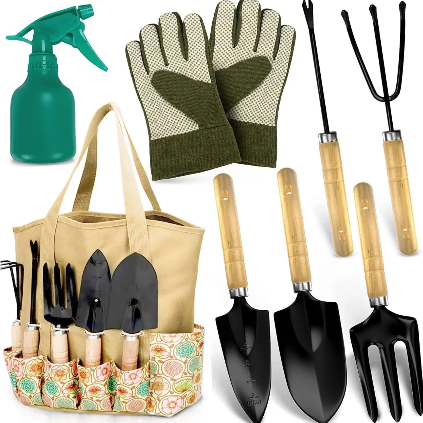 

Durable Agricultural Gardening Tool Set with Wooden Handle, Stainless Steel Hand Tools Kit for Farming, Planting, Landscaping