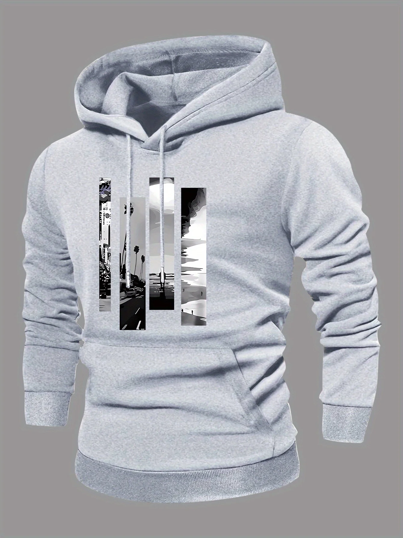 Unisex Stylish Printed Hoodie – Casual Drawstring Pullover with Kangaroo Pocket, Polyester Fabric, Machine Washable