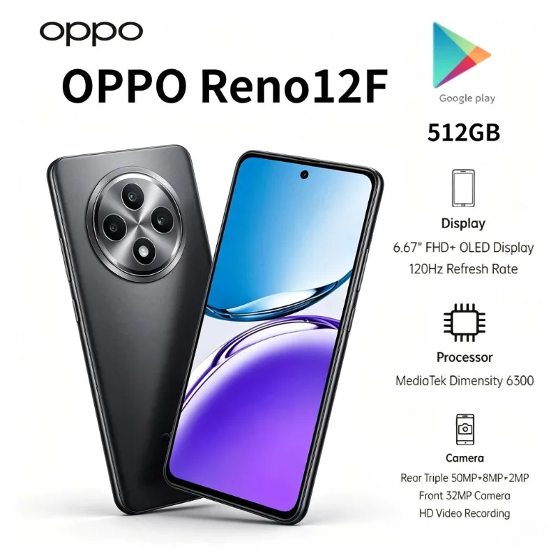 OPPO Reno12 F Smartphone 2026 Global Edition 512GB 6.67-inch HD Display Long-Lasting Battery New