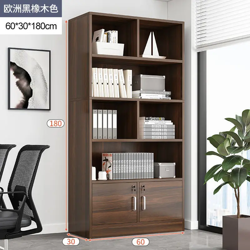 Wood color file cabinet Wooden partition Data filing cabinet Office bookcase with lock cabinet against wall Bookshelf shelf