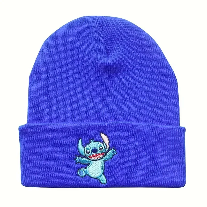 Disney Stitch Embroidery Knitted Cap Beanies for Men Women Student Autumn Winter Warm Cold-proof Wool Cap Skullies Hat Gift