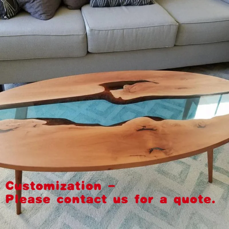 

custom.Oval Shaped Wooden Dining Table With Transparent EPoxy Resin