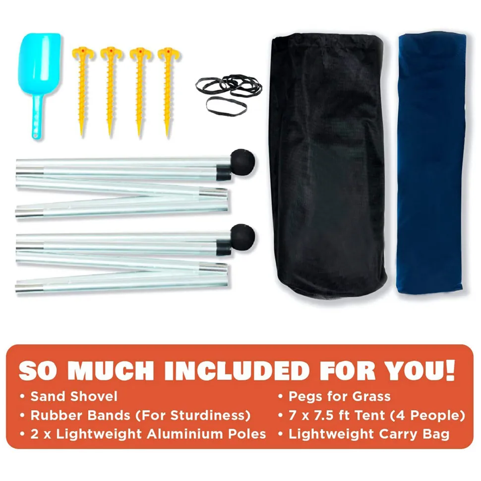 Factory Price Sunshade Pop up Beach Tent Sun Shade with Sandbag Anchors and Pegs UPF 50+ Light Beach Sun Shelter Canopy Tent