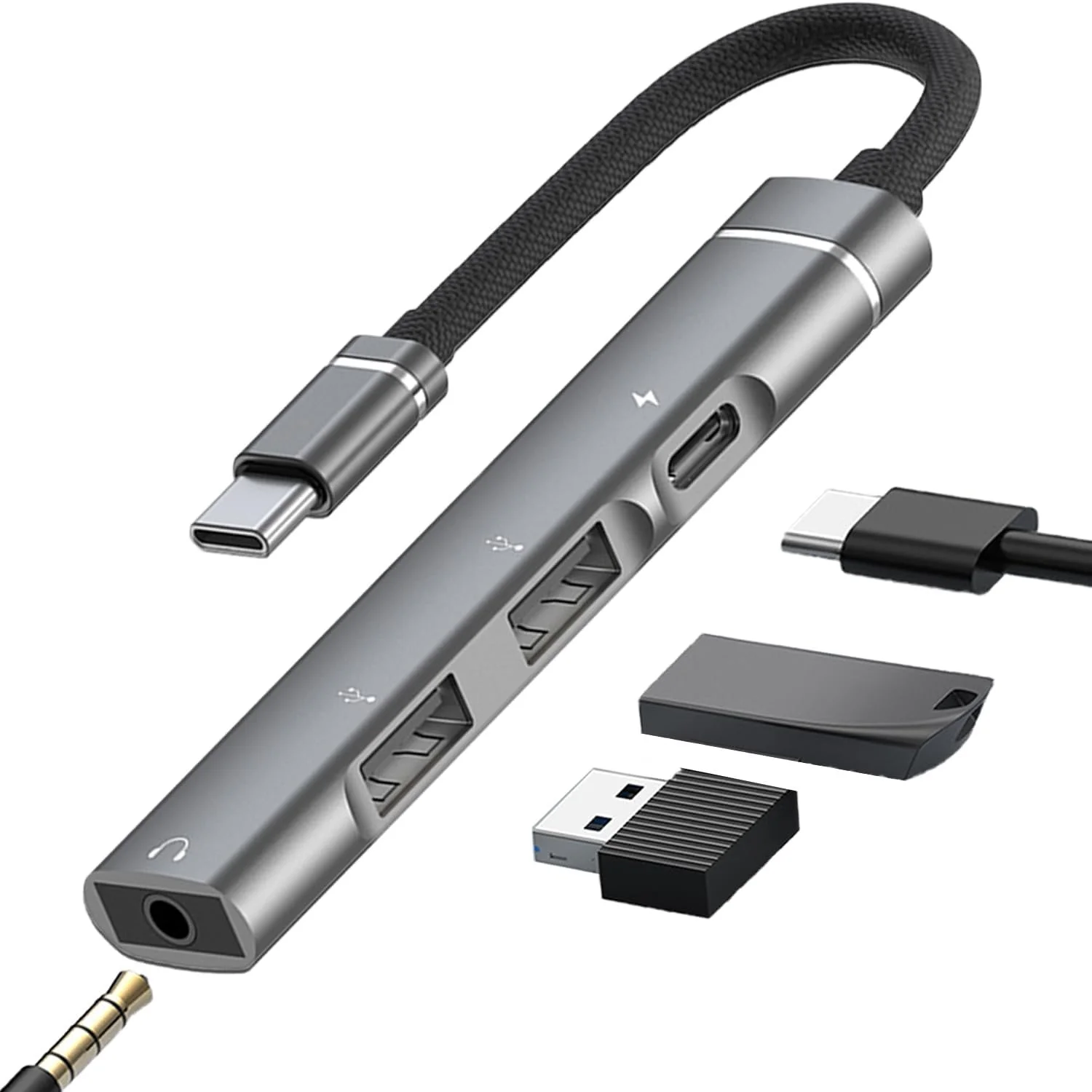 10PCS OEM ODM USB C Hub 4 In 1 Data USB 3.0 Por Hub Aluminium Docking Station USB Hubs With Jack 3.5mm Port For Laptop And P Hon
