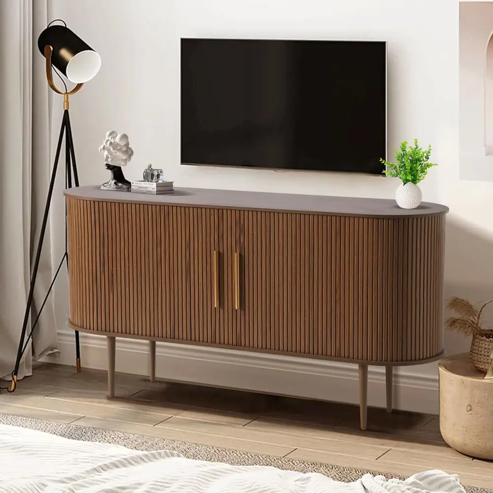 

Буфет с рифленой отделкой и местом для хранения, тумба-сервант с раздвижными дверцами, современная тумба для столовой, сервант для хранения