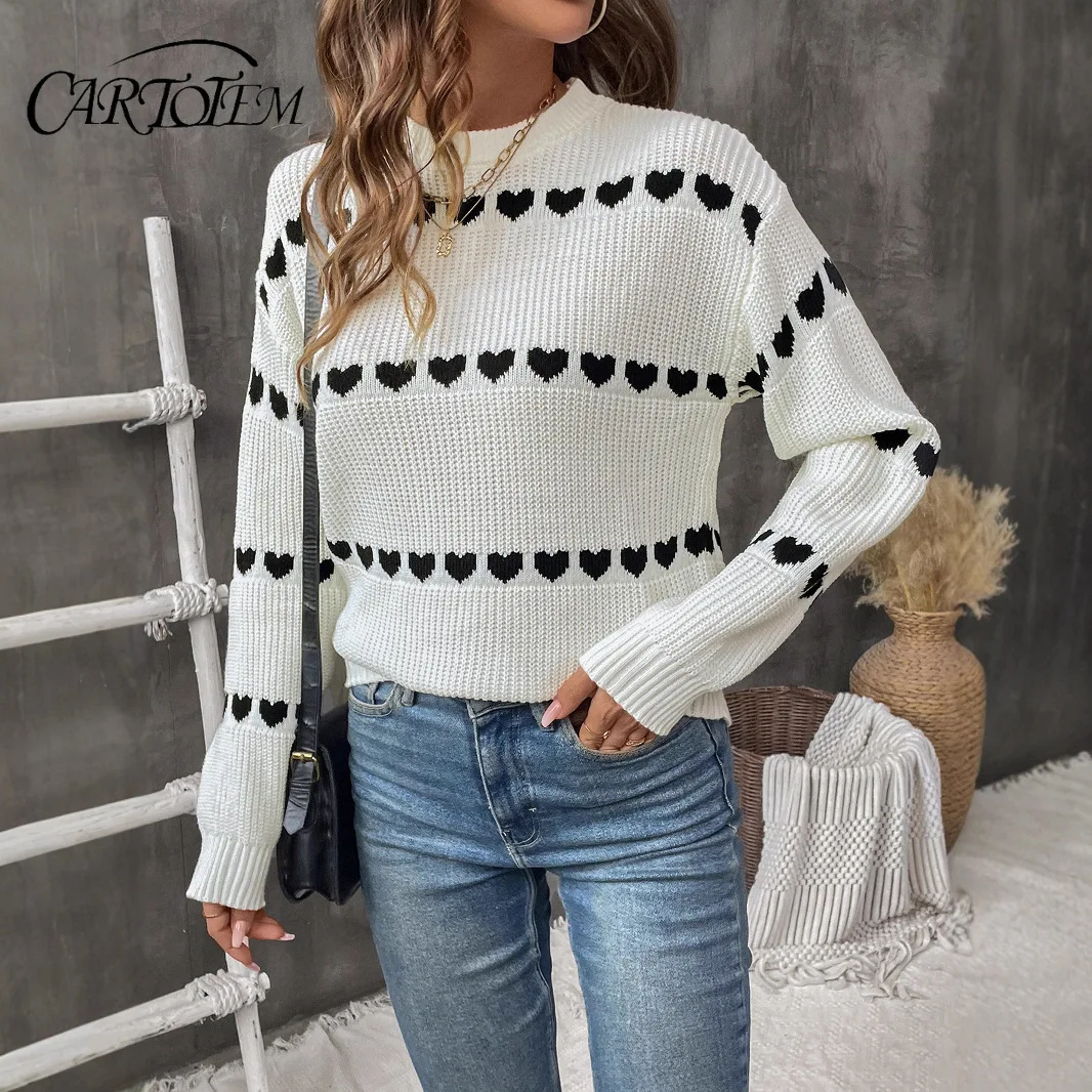 

Valentine's Day Sweet Cute Casual Date Long Sleeve Heart Sweater for Women