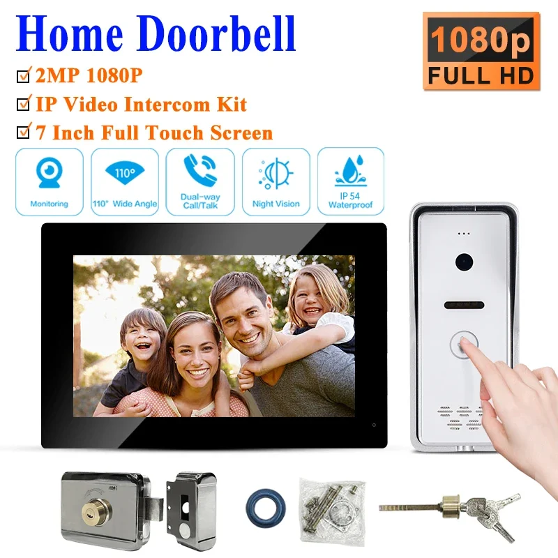 

CAT5 CAT6 Cable Video Door Phone lP Doorbell Intercom System with Camera Monitor Smart Phone 1080P Call lift Smart home Black