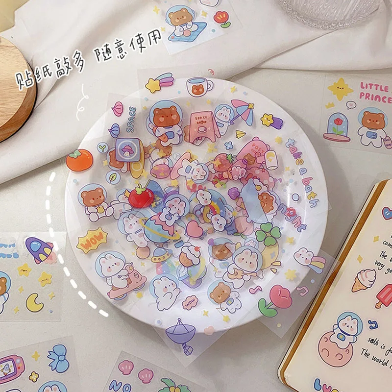 Kawaii Cute Stickers  Waterproof Decorative Catoon Animals Pattren Journal Phone Scrapbooking Stationery Stickers Student Gift