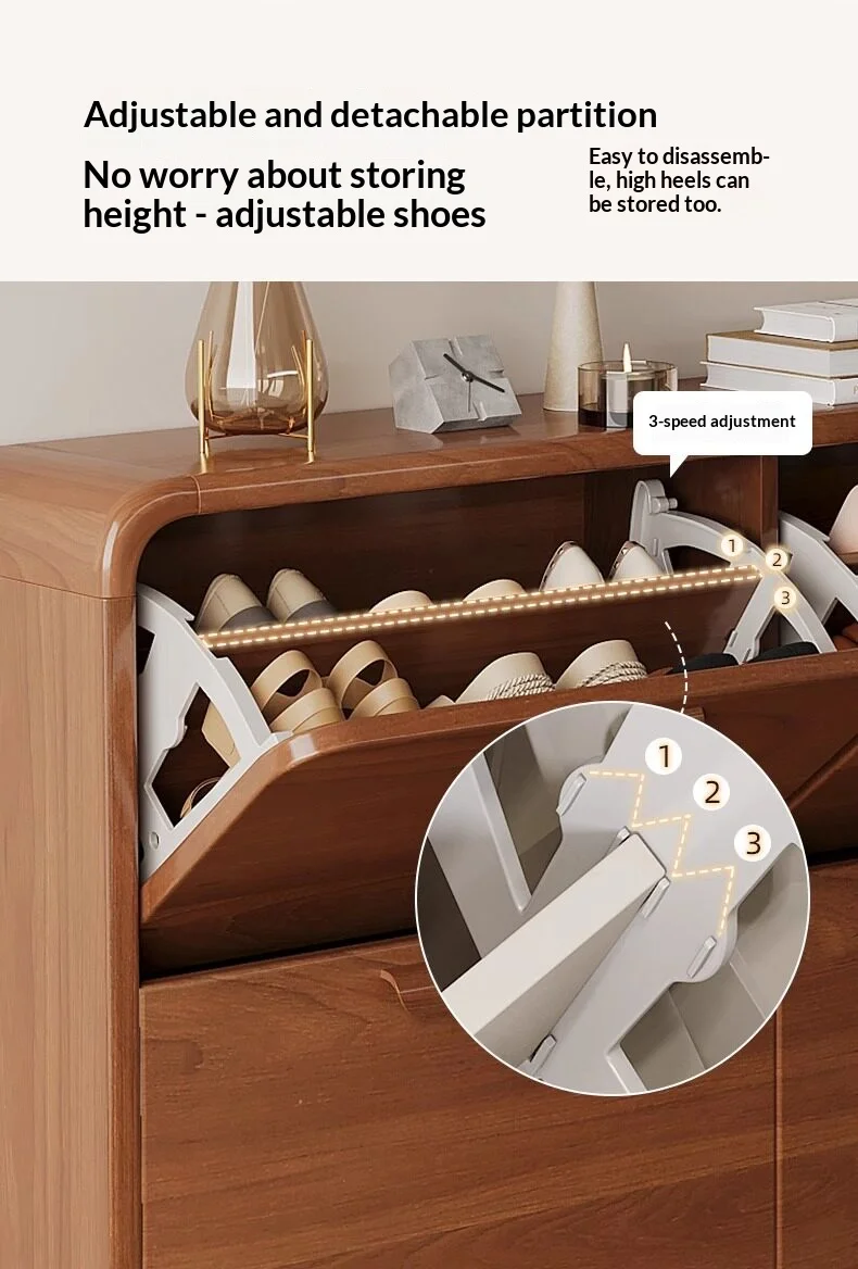 This Ultra-Thin, Multi-Functional Wooden Shoe Cabinet Can Easily Organize Your Living Room or Hotel Space.