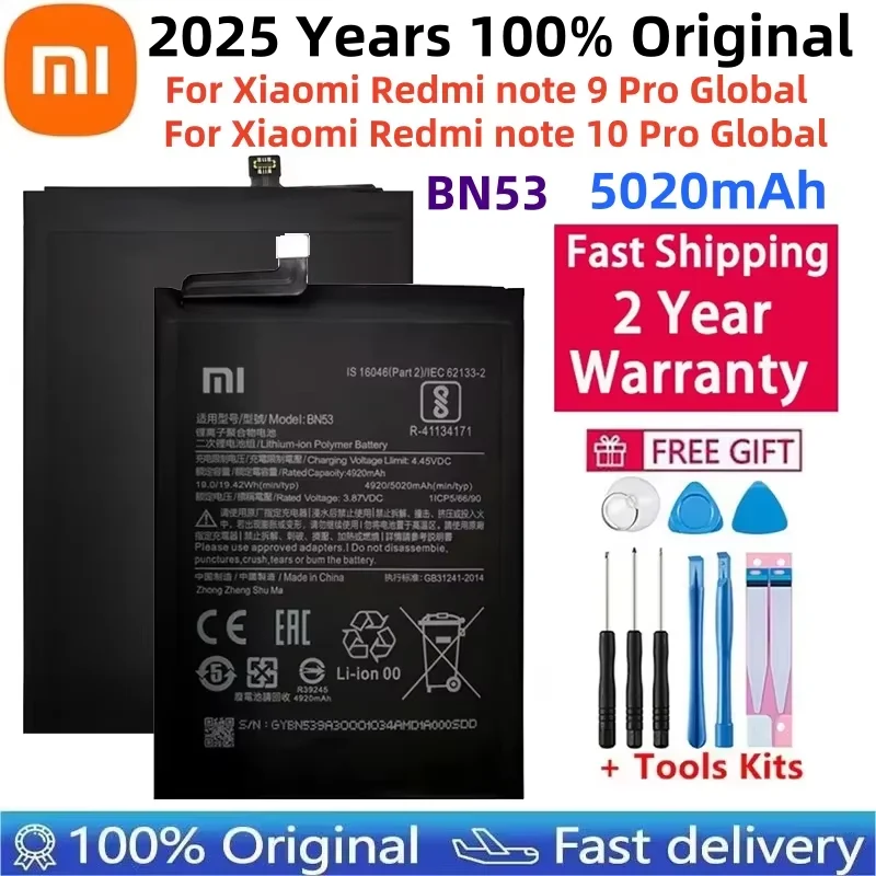 100% Original New 5020mAh BN53 Replacement Battery For Xiaomi Redmi note 9 Pro Bateria Mobile Phone Batteries Free Tools