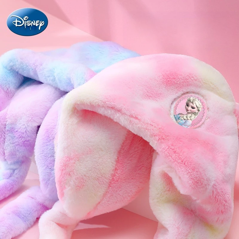 قبعة Miniso Disney للأطفال لطيفة للشتاء للفتيات الصغيرات آذان أرنب عائشة يمكن أن تلمس وشاح القبعة