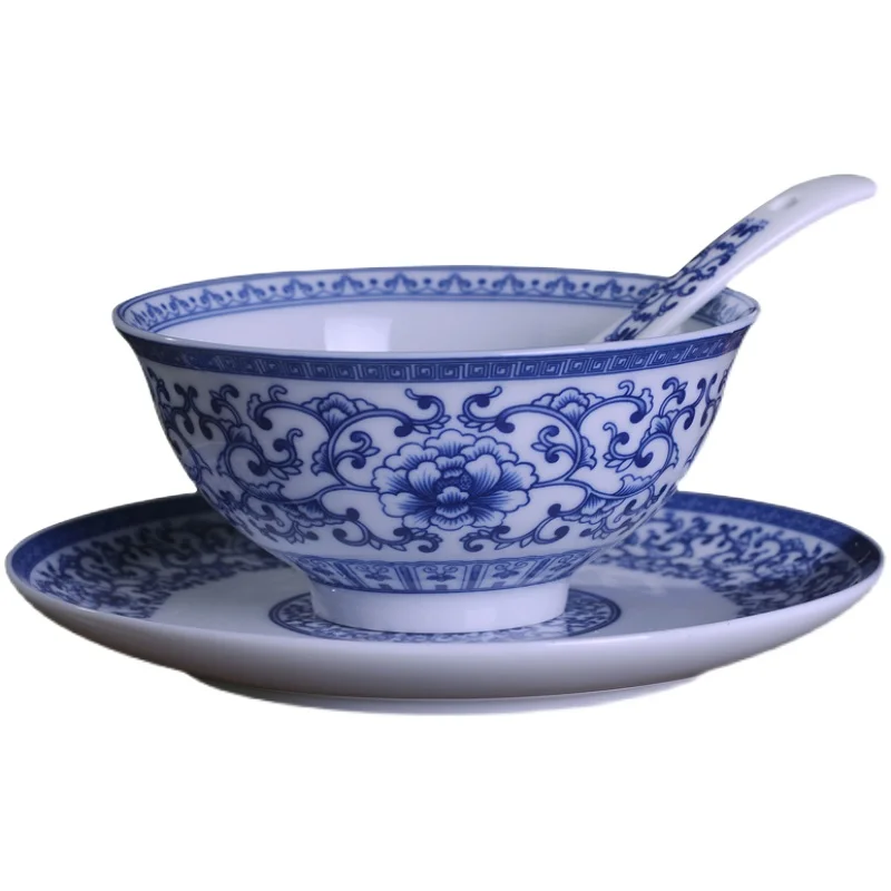 

Blue and White Porcelain Household Bowls and Dishes Tableware Set High Temperature Chinese Style Rice Bowl Noodle Bowl Deep