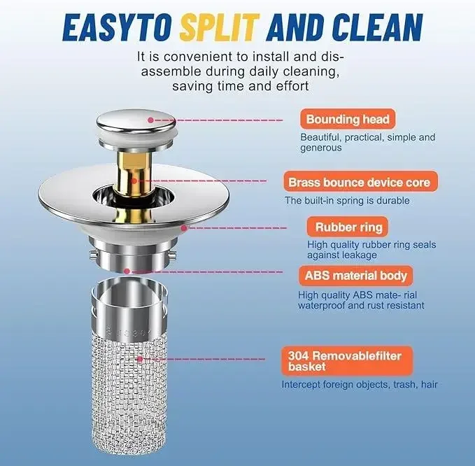 Badkamer Gootsteen Afvoer Stopper-PopUp Afvoer met Rvs Filter Mand Haar Catcher Vervanging voor 1.1-1.45 Inch Wastafels