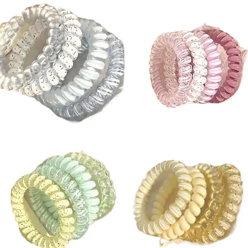 4 Stück Damen Spiral-Haargummis, Telefonkabel-ähnliche elastische Haarbänder, Accessoires für den täglichen Gebrauch, Reisen und Partys – Detail 6