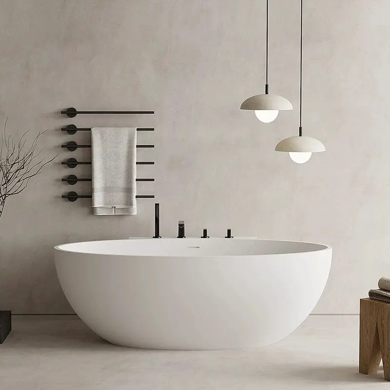 Polymer artificial stone bathtub household small apartment double couple oval bathtub
